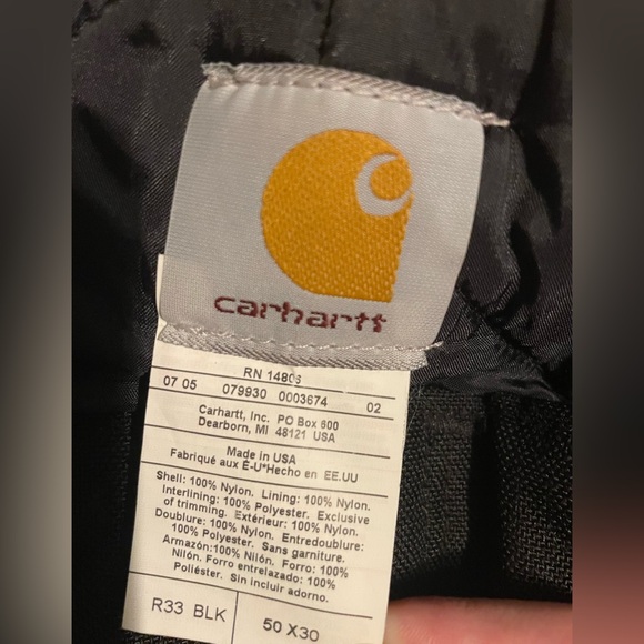 NEW Carhartt Overalls Heavy Quilted Black 50x30 Men’s RN 14806 R33 *Flaw* - Picture 4 of 6